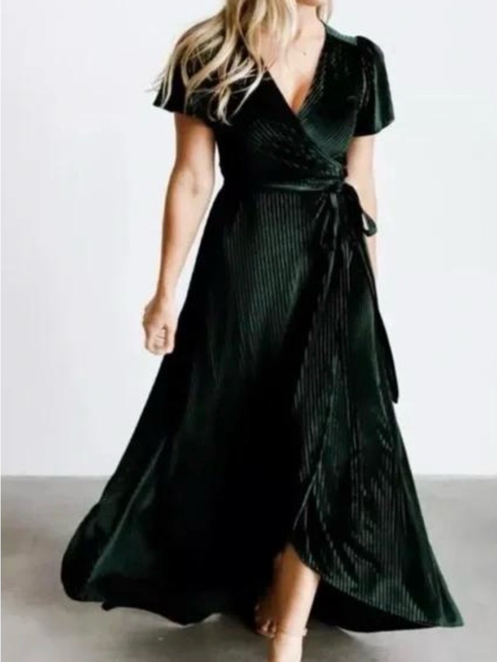 Baltic Born Andi Emerald Green Striped Velvet Wrap Maxi Dress